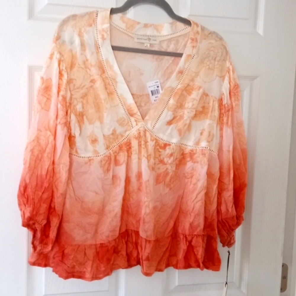 NWT Penelope Rose Orange Ombre Tunic Ladder Trim Blouse Size:M